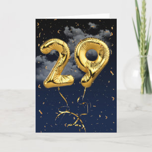 29e verjaardag Gold Mylar ballon en Confetti Card Kaart