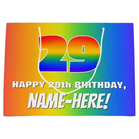 29e verjaardag: kleurrijk, vun regenboogpatroon # groot cadeauzakje (Voorkant)