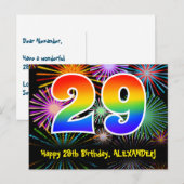 29e verjaardag – leuk vuurwerkpatroon + regenboog  briefkaart (Voorkant / Achterkant)