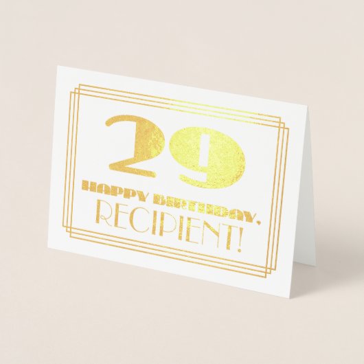29e verjaardag; naam + Art Deco geïnspireerd look Folie Kaarten (Voorkant)