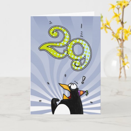 29e verjaardag - Penguin Surprise Kaart (Gele Bloem)