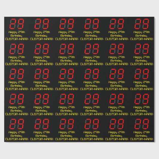 29e verjaardag: Red Digital Clock Style "29" + naa Cadeaupapier (Vlak)