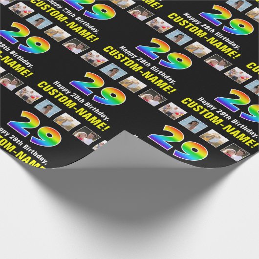 29e Verjaardag: Regenboog "29"; Aangepaste Foto's  Cadeaupapier (Hoek)