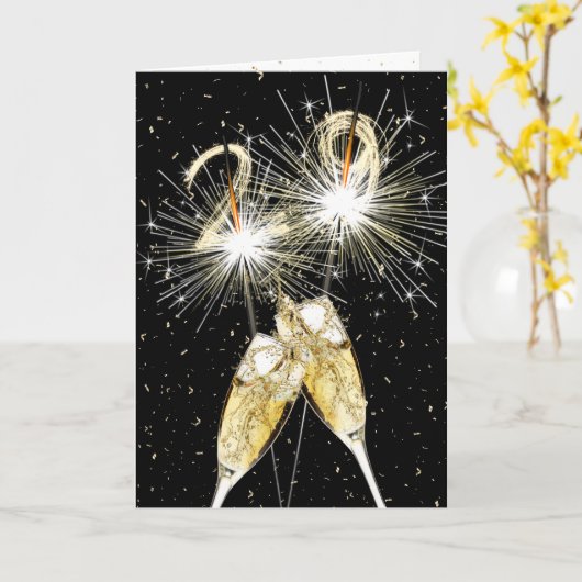 29e verjaardag Sparklers en Champagne Toast Kaart (Gele Bloem)
