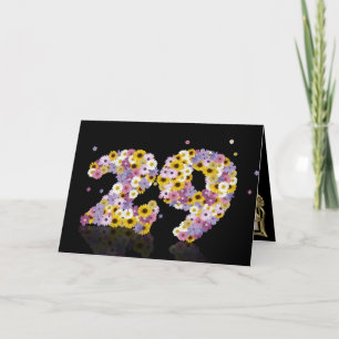 29e verjaardagskaart met bloemen letters kaart
