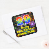 29th Birthday: Fun Fireworks Look, Rainbow # 29 Vierkante Sticker (Envelop)