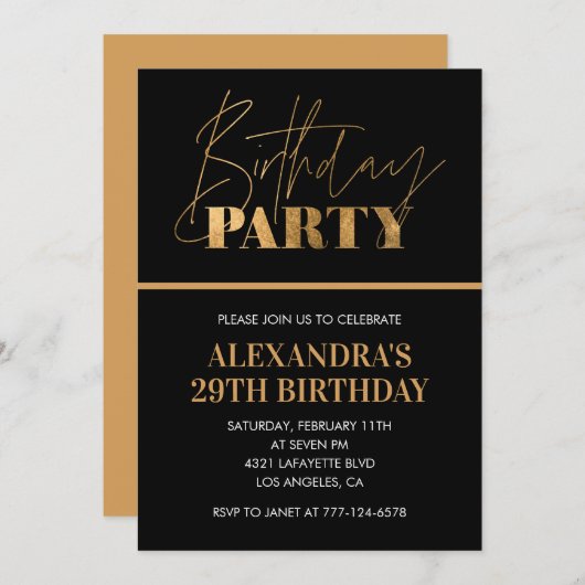 29th birthday invitations Birthday party Black (Devant / Derrière)