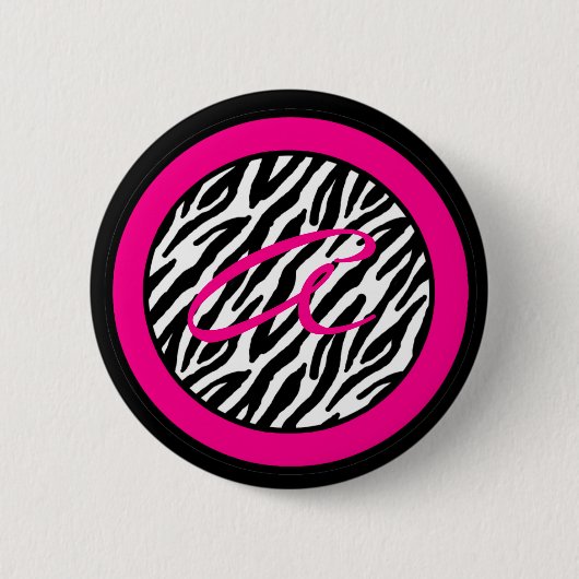 2,25-inch Button Monogram Hot Pink Zebra Animal Pr (Voorkant)