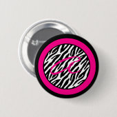 2,25-inch Button Monogram Hot Pink Zebra Animal Pr (Voorkant /achterkant)