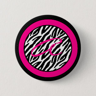 2,25-inch Button Monogram Hot Pink Zebra Animal Pr
