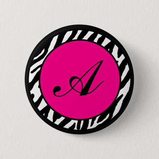 2,25-inch Button Monogram Hot Pink Zebra Dierlijk  (Voorkant)
