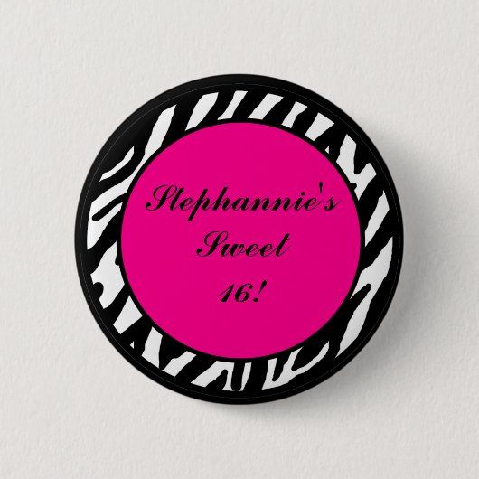 2,25-inch Button Monogram Hot Pink Zebra Dierlijk (Voorkant)