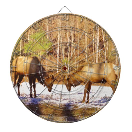 2~ 2 Bull Elk in de sneeuw Dartbord (Voorkant)