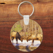 2~ 2 Bull Elk in de sneeuw Sleutelhanger (Voorkant)
