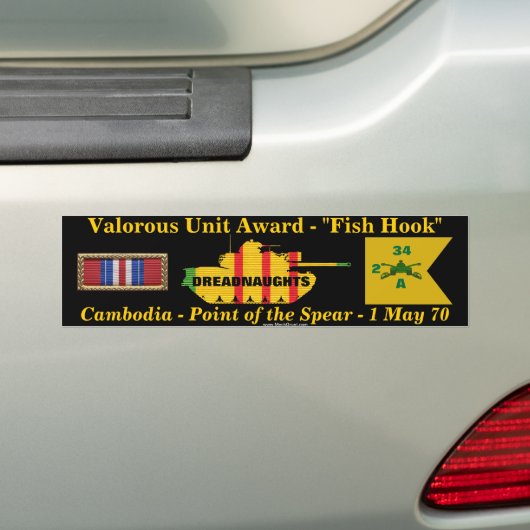 2/34e Armor Valourese Unit - Cambodja "Fish Hook" Bumpersticker (Op auto)
