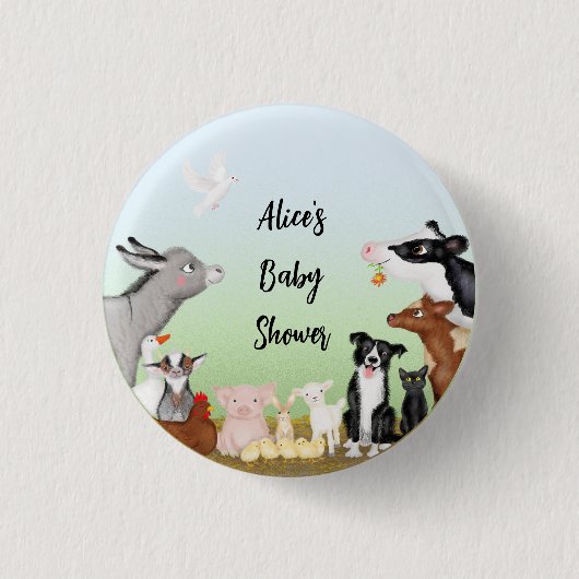 2,50 Cm Mignons animaux de ferme baby shower badge rond (Devant)