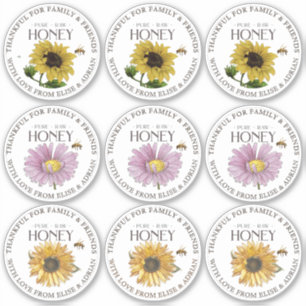 2.5" Honing Dankbaar voor Familie Vrienden Bloemen Sticker