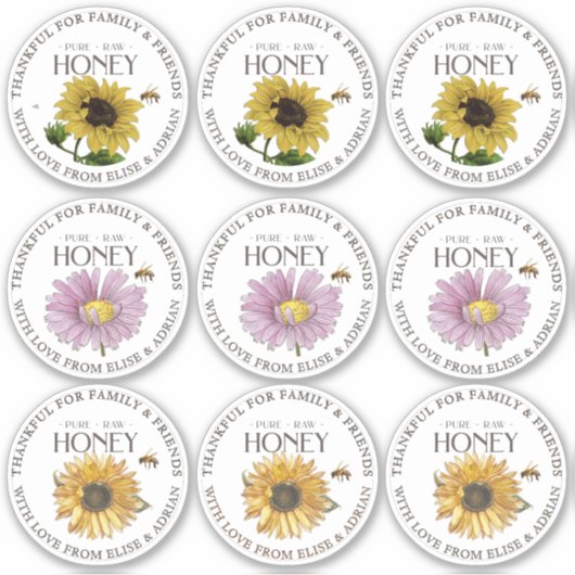 2.5" Honing Dankbaar voor Familie Vrienden Bloemen Sticker (Voorkant)