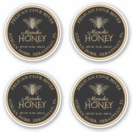 2,5-inch Manuka Honey Black Gold bee Label (Voorkant)