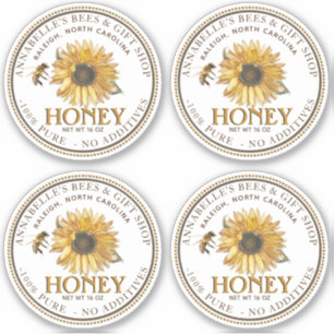 2,5-inch witte honingmoer Jar-etiket Zonnebloem Sticker