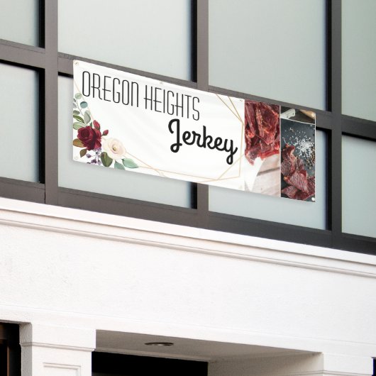 2.5'x6' Business Aankondiging White Roses Gold Geo Spandoek (Buitenkant Gebouw)