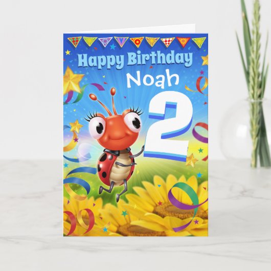2 ans Carte d'anniversaire personnalisée Gamme Lit (Devant)