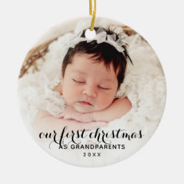 2 Baby Foto's van ons eerste kerstfeest als grooto Keramisch Ornament