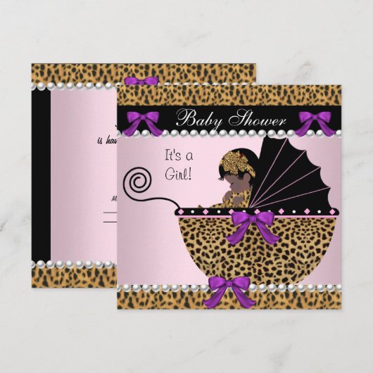 2 Baby shower Cute Baby Girl Pink Leopard Bow Kaart (Voorkant / Achterkant)