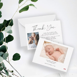 2 babyfoto's eenvoudige elegante script bedankt notitiekaartje