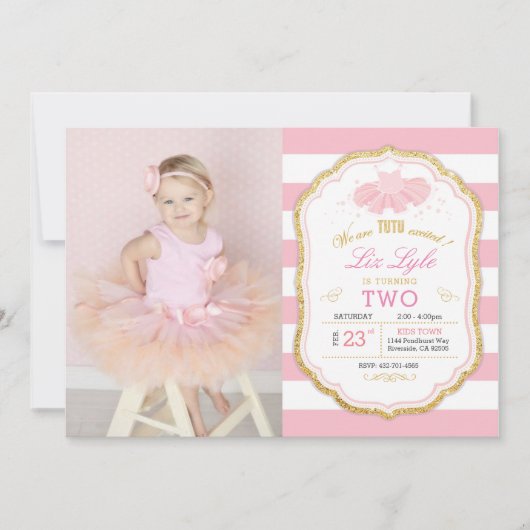 2 Ballerina verjaardagsuitnodiging omzetten Kaart (Voorkant)