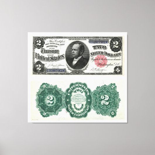 $2 Bankbiljet Silver Certificate Series 1891 Canvas Afdruk (Voorkant)