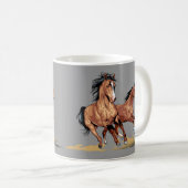 2 Beaux Chevaux Courir Mug Café (Devant droit)