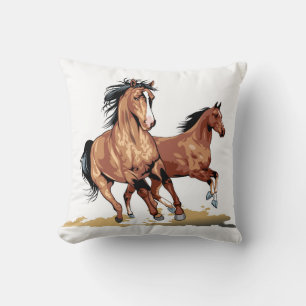 2 Beaux Chevaux De Course Croquis Lancer Oreiller