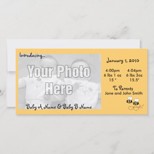 2 Bees Twins Photo Faire-part de naissance (Devant)