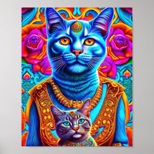2 blauwe katten illustratie poster