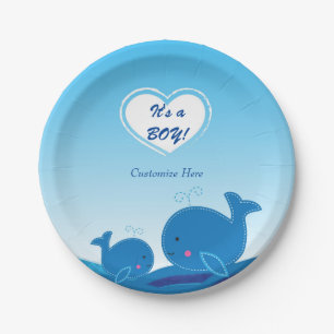 2 Blauwe Walvissen Baby Shower Feestborden Papieren Bordje