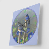 2 Blue Birds on Posts Vierkante Klok (Hoek)