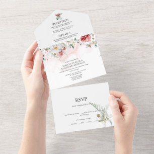 #2 Blush Roze Bourgondië Wit Winter Bloemen All In One Uitnodiging