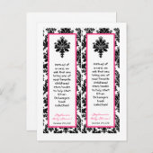 2 Boek Marks Hot Pink Black Damask Uitnodiging Briefkaart (Voorkant / Achterkant)