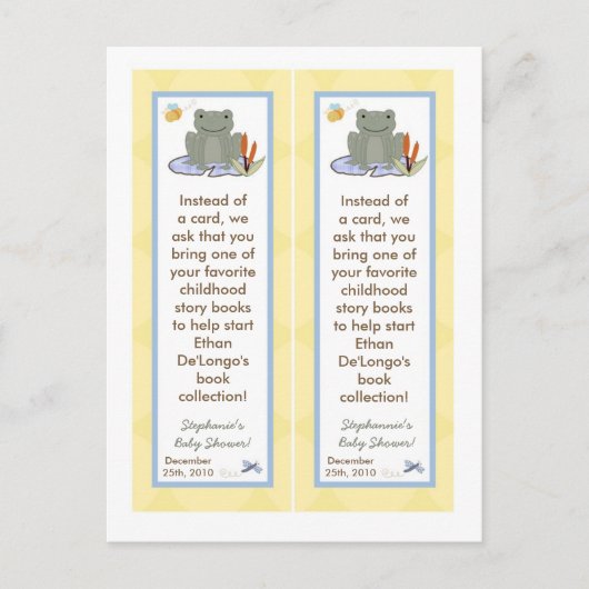 2 Boek Marks Leap Frog Turtle Bee Dragonfly Pond Uitnodiging Briefkaart (Voorkant)