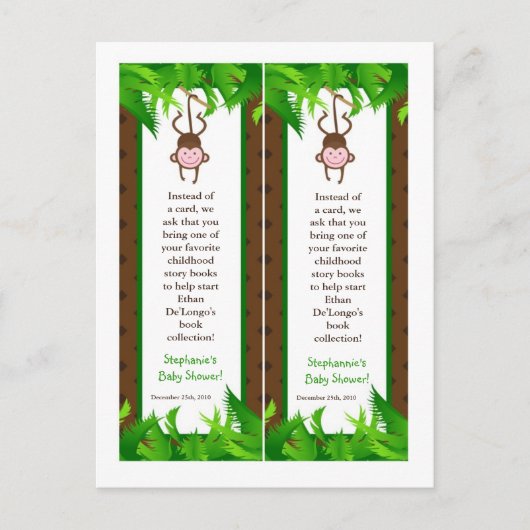 2 Boek Marks Monkey Swing Oerwoud Safari Zoo Anima Uitnodiging Briefkaart (Voorkant)