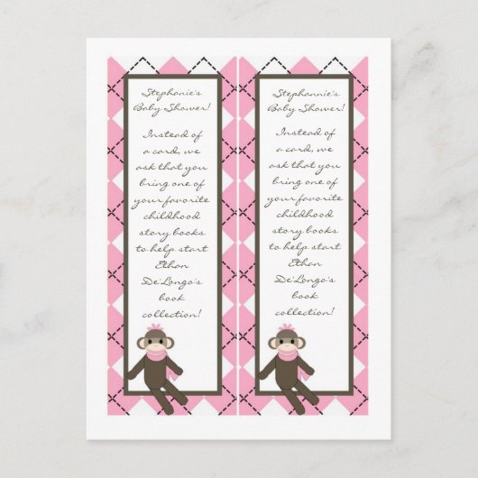 2 Boek Marks Pink Sock Monkey Argyle Uitnodiging Briefkaart (Voorkant)