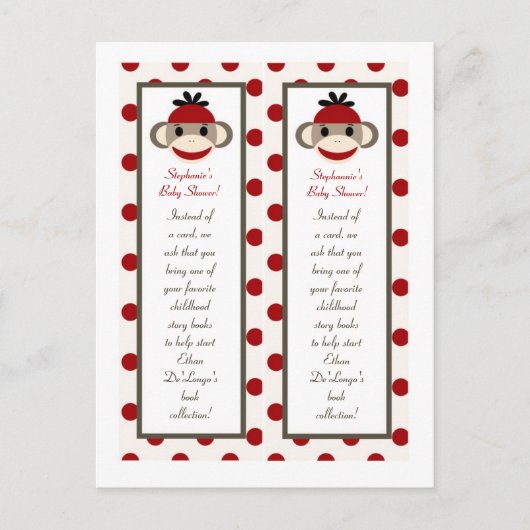 2 boeken markeren rode sok aap uitnodiging briefkaart (Voorkant)