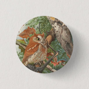 2 boze uilen in een boom ronde button 3,2 cm