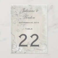 #2 Cartes de table Vintage blanc sur blanc floral