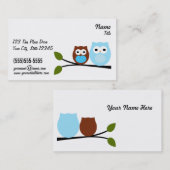 2 cartes de visite bleus de hiboux (Devant / Derrière)