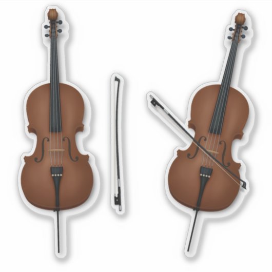 2 Cellos & Bows Trompe L'oeil Musical Instrument Sticker (Voorkant)