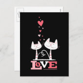 2 chats amoureux | Carte postale à thème Valentine (Devant / Derrière)