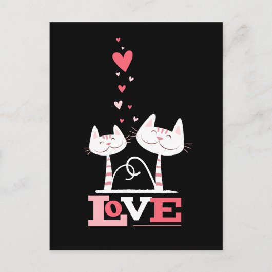 2 chats amoureux | Carte postale à thème Valentine (Devant)
