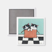 2 chats Tuxedo dans une boîte | Magnet d'art (Recto/Verso)